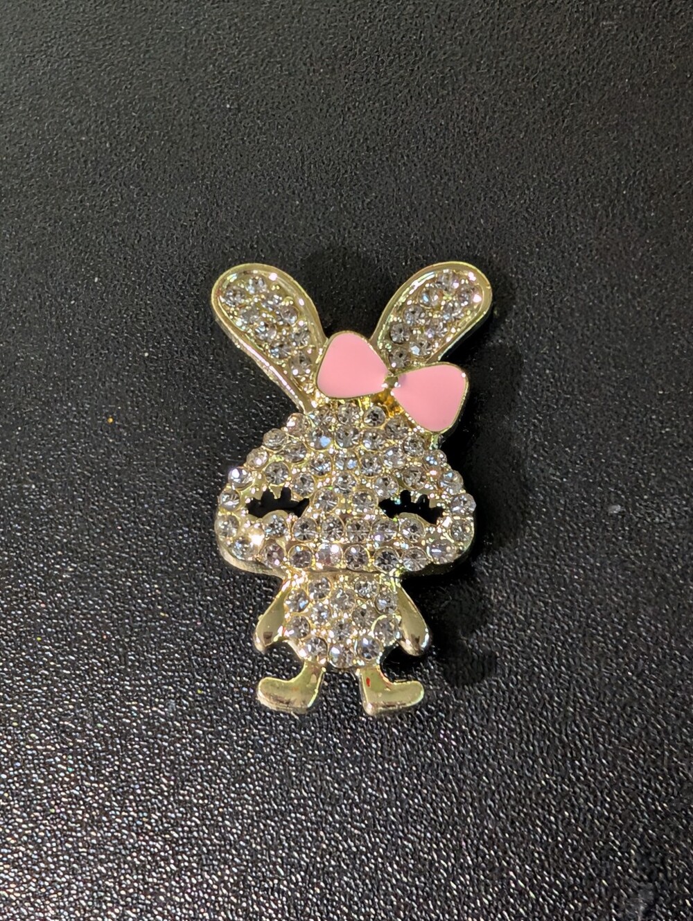 Sparkling Bunny Brooch with Pink Bow Pin
